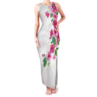 Hawaiian Hibiscus and Art Polynesian Tattoo Family Matching Tank Maxi Dress and Hawaiian Shirt White Color LT03 Mom's Dress White - Polynesian Pride
