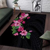Hawaiian Hibiscus and Art Polynesian Tattoo Area Rug Black Color LT03 Black - Polynesian Pride