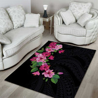 Hawaiian Hibiscus and Art Polynesian Tattoo Area Rug Black Color LT03 - Polynesian Pride
