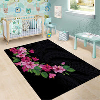 Hawaiian Hibiscus and Art Polynesian Tattoo Area Rug Black Color LT03 - Polynesian Pride