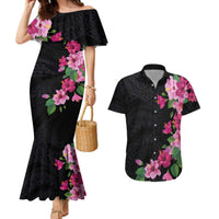 Hawaiian Hibiscus and Art Polynesian Tattoo Couples Matching Mermaid Dress and Hawaiian Shirt Black Color LT03 Black - Polynesian Pride