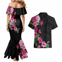 Hawaiian Hibiscus and Art Polynesian Tattoo Couples Matching Mermaid Dress and Hawaiian Shirt Black Color LT03 - Polynesian Pride