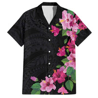 Hawaiian Hibiscus and Art Polynesian Tattoo Family Matching Short Sleeve Bodycon Dress and Hawaiian Shirt Black Color LT03 Dad's Shirt - Short Sleeve Black - Polynesian Pride