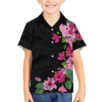 Hawaiian Hibiscus and Art Polynesian Tattoo Family Matching Short Sleeve Bodycon Dress and Hawaiian Shirt Black Color LT03 Son's Shirt Black - Polynesian Pride