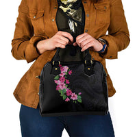 Hawaiian Hibiscus and Art Polynesian Tattoo Shoulder Handbag Black Color