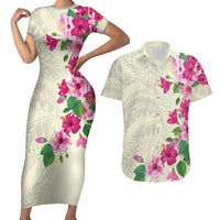 Hawaiian Hibiscus and Art Polynesian Tattoo Couples Matching Short Sleeve Bodycon Dress and Hawaiian Shirt Beige Color LT03 Beige - Polynesian Pride