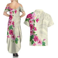 Hawaiian Hibiscus and Art Polynesian Tattoo Couples Matching Summer Maxi Dress and Hawaiian Shirt Beige Color LT03 - Polynesian Pride