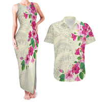 Hawaiian Hibiscus and Art Polynesian Tattoo Couples Matching Tank Maxi Dress and Hawaiian Shirt Beige Color LT03 Beige - Polynesian Pride