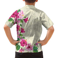 Hawaiian Hibiscus and Art Polynesian Tattoo Family Matching Short Sleeve Bodycon Dress and Hawaiian Shirt Beige Color LT03 - Polynesian Pride