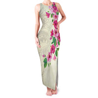 Hawaiian Hibiscus and Art Polynesian Tattoo Family Matching Tank Maxi Dress and Hawaiian Shirt Beige Color LT03 Mom's Dress Beige - Polynesian Pride