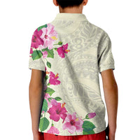 Hawaiian Hibiscus and Art Polynesian Tattoo Kid Polo Shirt Beige Color