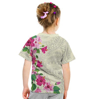 Hawaiian Hibiscus and Art Polynesian Tattoo Kid T Shirt Beige Color