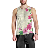 Hawaiian Hibiscus and Art Polynesian Tattoo Men Tank Top Beige Color