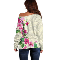 Hawaiian Hibiscus and Art Polynesian Tattoo Off Shoulder Sweater Beige Color LT03 - Polynesian Pride