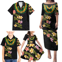 Hawaiian Lei Plumeria and Tropical Leaves Family Matching Puletasi and Hawaiian Shirt Watercolor Style LT03 - Polynesian Pride
