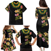 Hawaiian Lei Plumeria and Tropical Leaves Family Matching Puletasi and Hawaiian Shirt Watercolor Style LT03 - Polynesian Pride