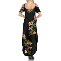 Hawaiian Lei Plumeria and Tropical Leaves Family Matching Summer Maxi Dress and Hawaiian Shirt Watercolor Style LT03 - Polynesian Pride