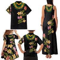 Hawaiian Lei Plumeria and Tropical Leaves Family Matching Tank Maxi Dress and Hawaiian Shirt Watercolor Style LT03 - Polynesian Pride