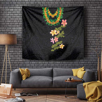 Hawaiian Lei Plumeria and Tropical Leaves Tapestry Watercolor Style LT03 Black - Polynesian Pride