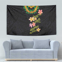 Hawaiian Lei Plumeria and Tropical Leaves Tapestry Watercolor Style LT03 - Polynesian Pride
