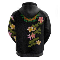 Hawaiian Lei Plumeria and Tropical Leaves Zip Hoodie Watercolor Style