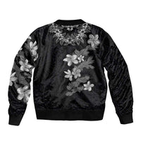 Hawaiian Lei Plumeria and Tropical Leaves Bomber Jacket Watercolor Style-Grayscale LT03 - Polynesian Pride