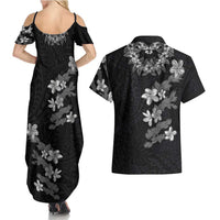 Hawaiian Lei Plumeria and Tropical Leaves Couples Matching Summer Maxi Dress and Hawaiian Shirt Watercolor Style-Grayscale LT03 - Polynesian Pride