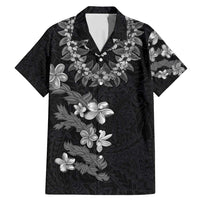 Hawaiian Lei Plumeria and Tropical Leaves Family Matching Mermaid Dress and Hawaiian Shirt Watercolor Style-Grayscale LT03 Dad's Shirt - Short Sleeve Black - Polynesian Pride