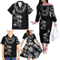 Hawaiian Lei Plumeria and Tropical Leaves Family Matching Off The Shoulder Long Sleeve Dress and Hawaiian Shirt Watercolor Style-Grayscale LT03 - Polynesian Pride