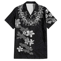Hawaiian Lei Plumeria and Tropical Leaves Family Matching Off The Shoulder Long Sleeve Dress and Hawaiian Shirt Watercolor Style-Grayscale LT03 Dad's Shirt - Short Sleeve Black - Polynesian Pride