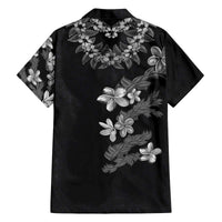 Hawaiian Lei Plumeria and Tropical Leaves Family Matching Off The Shoulder Long Sleeve Dress and Hawaiian Shirt Watercolor Style-Grayscale LT03 - Polynesian Pride