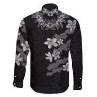 Hawaiian Lei Plumeria and Tropical Leaves Family Matching Off The Shoulder Long Sleeve Dress and Hawaiian Shirt Watercolor Style-Grayscale LT03 - Polynesian Pride