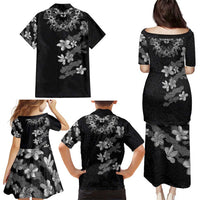 Hawaiian Lei Plumeria and Tropical Leaves Family Matching Puletasi and Hawaiian Shirt Watercolor Style-Grayscale LT03 - Polynesian Pride