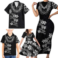 Hawaiian Lei Plumeria and Tropical Leaves Family Matching Short Sleeve Bodycon Dress and Hawaiian Shirt Watercolor Style-Grayscale LT03 - Polynesian Pride