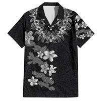 Hawaiian Lei Plumeria and Tropical Leaves Family Matching Short Sleeve Bodycon Dress and Hawaiian Shirt Watercolor Style-Grayscale LT03 Dad's Shirt - Short Sleeve Black - Polynesian Pride