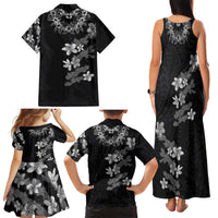Hawaiian Lei Plumeria and Tropical Leaves Family Matching Tank Maxi Dress and Hawaiian Shirt Watercolor Style-Grayscale LT03 - Polynesian Pride