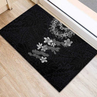 Hawaiian Lei Plumeria and Tropical Leaves Rubber Doormat Watercolor Style-Grayscale