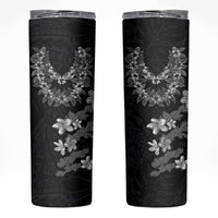 Hawaiian Lei Plumeria and Tropical Leaves Skinny Tumbler Watercolor Style-Grayscale LT03 Black - Polynesian Pride