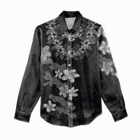 Hawaiian Lei Plumeria and Tropical Leaves Women Casual Shirt Watercolor Style-Grayscale LT03 - Polynesian Pride