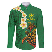 Hawaii Turtle Plumeria Flower Family Matching Summer Maxi Dress and Hawaiian Shirt Polynesian Pattern Green Color LT03 Dad's Shirt - Long Sleeve Green - Polynesian Pride