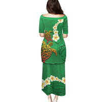 Hawaii Turtle Plumeria Flower Puletasi Polynesian Pattern Green Color LT03 - Polynesian Pride