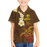 Hawaii Turtle Plumeria Flower Family Matching Long Sleeve Bodycon Dress and Hawaiian Shirt Polynesian Pattern Brown Color LT03 Son's Shirt Brown - Polynesian Pride