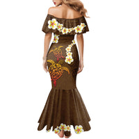 Hawaii Turtle Plumeria Flower Family Matching Mermaid Dress and Hawaiian Shirt Polynesian Pattern Brown Color LT03 - Polynesian Pride