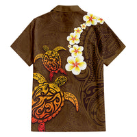 Hawaii Turtle Plumeria Flower Family Matching Off The Shoulder Long Sleeve Dress and Hawaiian Shirt Polynesian Pattern Brown Color LT03 - Polynesian Pride