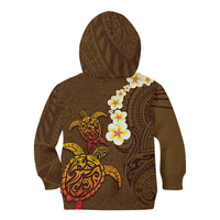 Hawaii Turtle Plumeria Flower Kid Hoodie Polynesian Pattern Brown Color LT03 - Polynesian Pride