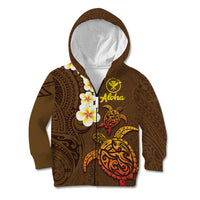 Hawaii Turtle Plumeria Flower Kid Hoodie Polynesian Pattern Brown Color LT03 Zip Hoodie Brown - Polynesian Pride
