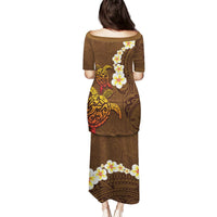 Hawaii Turtle Plumeria Flower Puletasi Polynesian Pattern Brown Color LT03 - Polynesian Pride