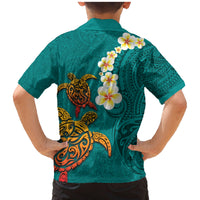 Hawaii Turtle Plumeria Flower Family Matching Mermaid Dress and Hawaiian Shirt Polynesian Pattern Turquoise Color LT03 - Polynesian Pride