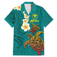 Hawaii Turtle Plumeria Flower Family Matching Mermaid Dress and Hawaiian Shirt Polynesian Pattern Turquoise Color LT03 Dad's Shirt - Short Sleeve Turquoise - Polynesian Pride