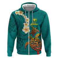 Hawaii Turtle Plumeria Flower Hoodie Polynesian Pattern Turquoise Color
